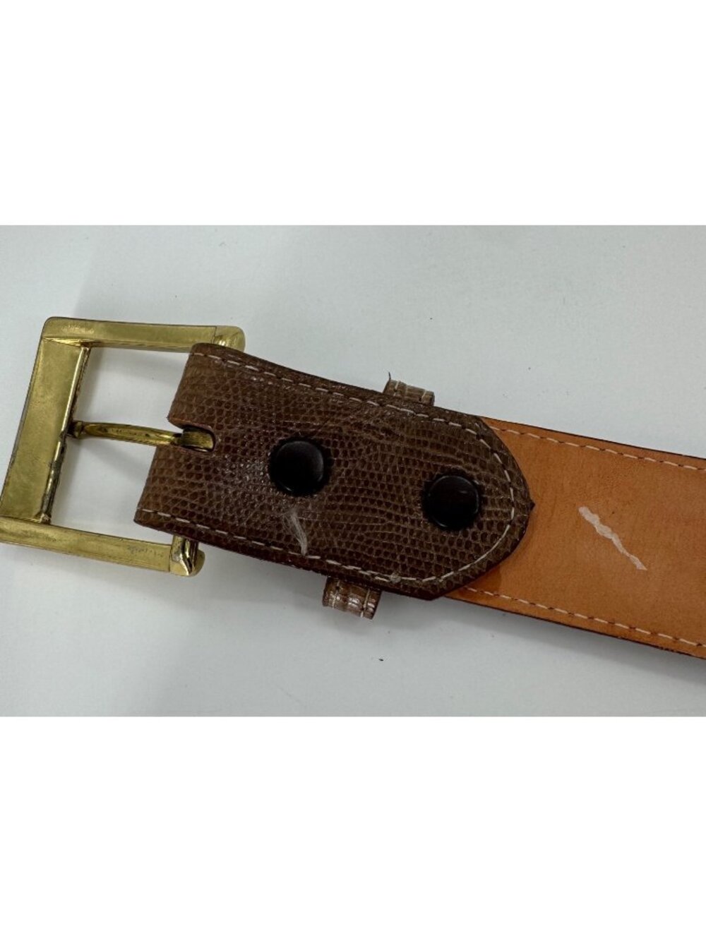Justin Mens Genuine Lizard Leather Belt Brown Size 44 With Gold-Tone Buckle Made - Picture 5 of 8